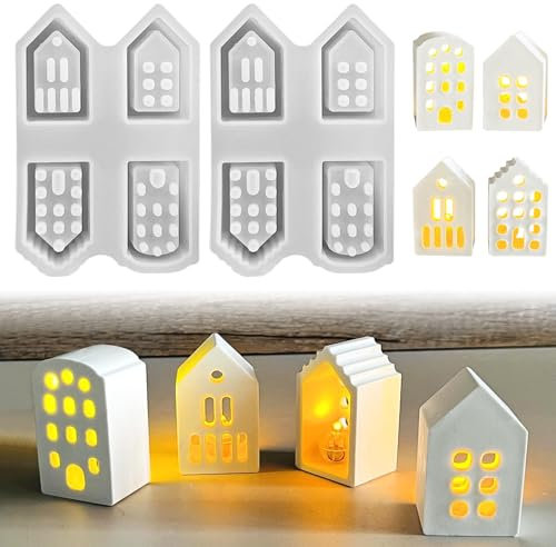 Silikonformen Gießformen Häuser Kerzenformen, 8 Stück 3D Silikonform Haus Gips Zum Gießen, Weihnachten Gießformen Silikon