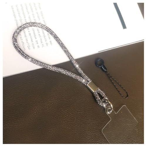 Hrlace Handy Lanyard Universal Strass Handykette Handgelenkband Glitzer Strass Kristall Telefon Lanyard zum Umhängen Handyband Handschlaufe Lanyard mit Patch für alle Smartphone Handgelenk grau
