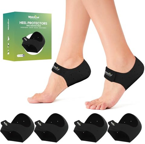 Welnove Fersenschutz für Plantarfasziitis, Gel-Fersenschalen für Damen Herren, Sporn, Schmerzlinderung, Ferseneinlagen, für Achillessehnenentzündung, trockene (2 Pairs, Schwarz, Size L)