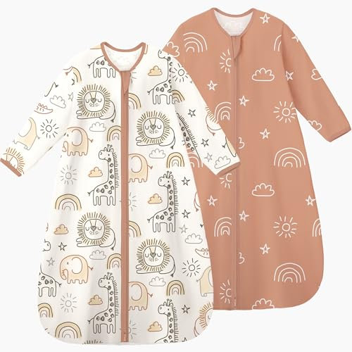 Yoofoss Baby Sleeping Bag 0.5 TOG 12-18 Months 2 Pack Summer Long Sleeve Sleep Sack 100% Cotton Wearable Blanket Baby Sleep Bag with Sleeves for Infant Newborn Toddler
