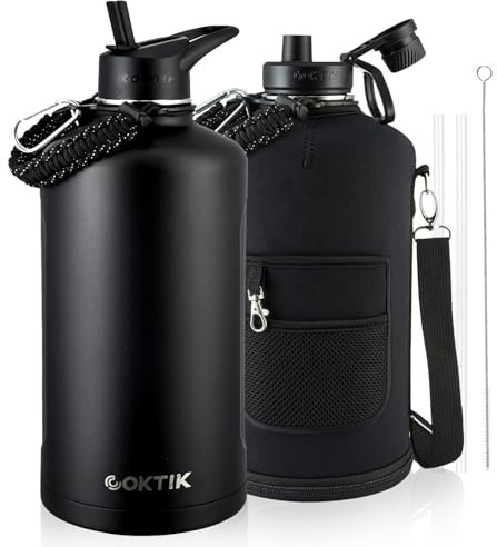 COKTIK 128oz Gallon Water Bottle - Triple Insulated Stainless Steel Flask, 48hr Cold Retention, Leakproof & BPA-Free, Large Water Jug for Gym, Hiking, Camping, Outdoor Sports(Midnight)