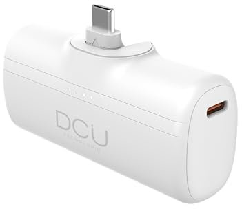 DCU TECNOLOGIC - Mini Power Bank - Batería Externa - 5000mAh - USB C - Carga Rápida - Power Delivery 20W - Indicador LED - Portátil - Color Blanco