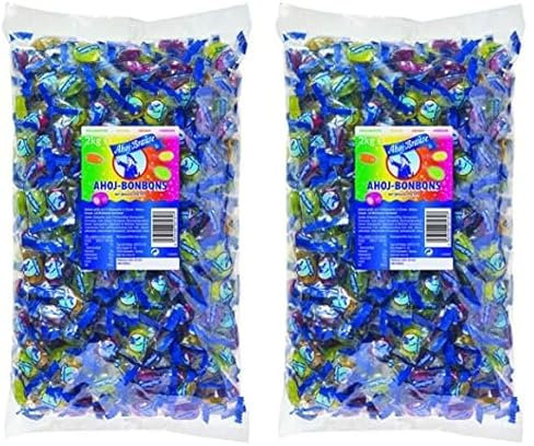 Frigeo Ahoj-Brause Bonbons mit Brause-Pulver im Beutel – Frucht- mit prickelnder Füllung, in vier süß-sauren Geschmacksrichtungen, vegan, im Vorrats-Pack, 2 kg (Packung mit 2)