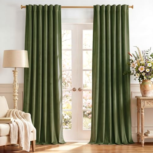 StangH Moss Green Curtains 100 inches Long Back Tab Thermal Insulated Room Darkening Drapes for Sliding Door Living Room Christmas Decoration for Bedroom, W52 x L100, 2 Panels