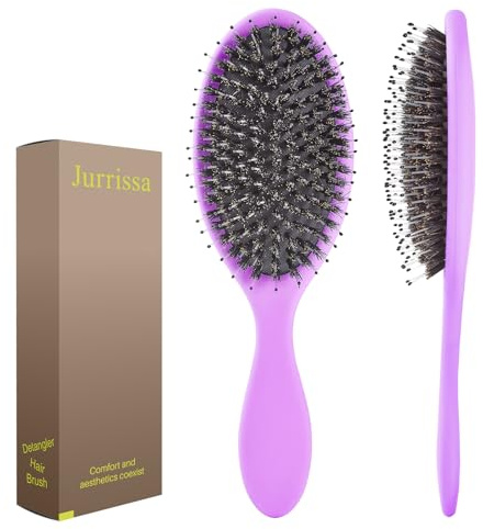 Jurrissa Wildschweinborsten, Haarbürste für Damen und Herren, Entwirrende Haarbürste für glättende Massage, fügen Sie Glanz hinzu, Nylon und Wildschweinborsten, Entwirrbürste für gesundes Haar (1