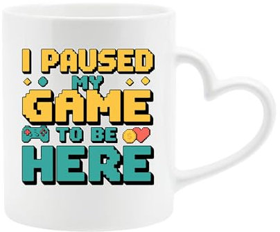 Excudo Trade LTD I Paused My Game to Be Here Heart Mug Funny Gamer Love Coffee Cup Heart & Controller Geeky Video Game Gift for Him Her Nerdy Couple Mug for Boyfriend Girlfriend Teens - White