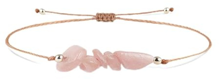 Henjunu Rosenquarz Armband Damen, Splitterarmband mit Karte und Aufbewahrungstasche, Mutmacher Geschenk Motivationsgeschenke Damen, Glücksamrband Mädchen, Glücksbringer Einschulung