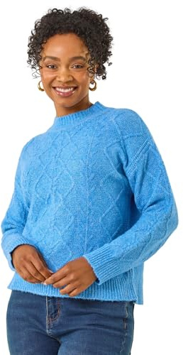 Roman Petite Cable Knit Jumper for Women UK - Ladies Everyday Autumn Winter High Neckline Comfy Soft Evening Vacation Work Party Night Out