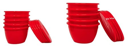 Bakery Direct Red Plastic Steaming Bowls with Lids for Christmas Pudding Takeaway Basins - Puddings, Reusable Nesting Moulds for Microwave, Steamer & Baking Use (25, 0.5lb)
