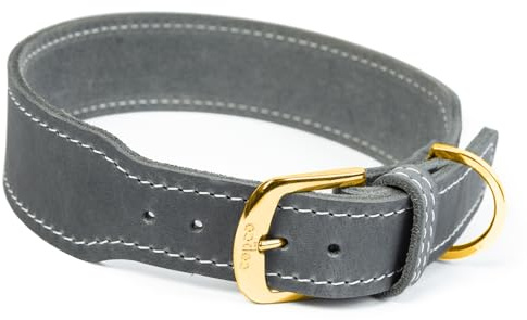 CopcoPet Hundehalsband Leder – Handgefertigtes Lederhalsband für kleine, mittelgroße Hunde – Halsband Hund – Verstellbar & Robust – Zoe, Grau, 30 – 35cm 30mm breit, Messing Beschläge