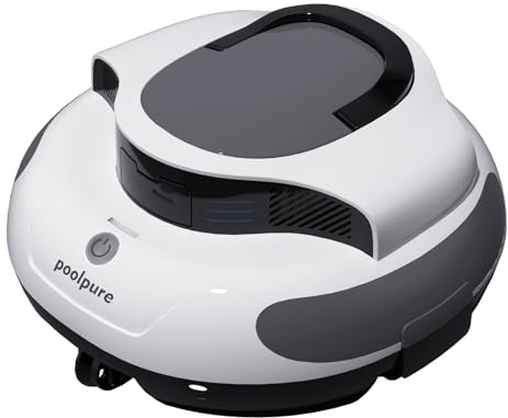 POOLPURE Aspirateur de Piscine, 5000 mAh, Double Moteur - Indicateurs LED - Fonction Auto-stationnement - IPX8 - Robot de Piscine sans Fil pour piscines, pour Piscine Plate Max 90㎡,Blanc