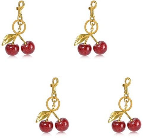 PjuQow Bag Charm Vier Kirsch Anhänger Set, Modische Taschen Accessoires für Damen, Vielseitige Taschenanhänger für Handtaschen und Schlüssel, Dekorative Bag Charms im 45x45 mm Design