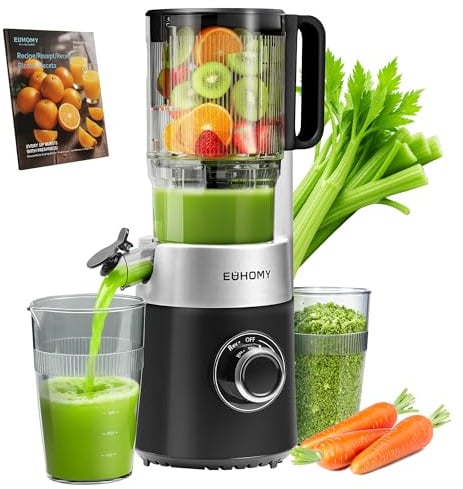 EUHOMY Estrattore Frutta e Verdura, Apertura 135MM e Capacità 1,8L Centrifuga Frutta e Verdura, 220W Estrattore di Succo con 2 Bicchieri, 99% Nutrienti Preservati, Facile da Smontare e Pulire