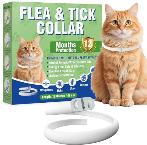 Inpumo Collar Antiparasitario para Gatos, Collar Antipulgas y Garrapatas Ajustable, Gregado con Aceites Naturales, Impermeable, Apto para Todos Los Gatos,12 Meses de Protección (1 Pack)