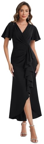 Ever-Pretty Women's Wedding Guest Dress Maxi Knit V-Neck with Natural Waist and Short Sleeves 02633