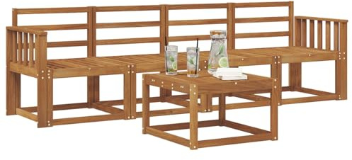 vidaXL Outdoor-Sofagarnitur 5 pcs Natur Massivholz Akazie, Garten-Sektionalsitz, Moderne Außenmöbel, langlebige Lounge, entspannte Terrasse für alle