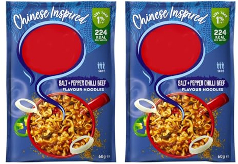 Chinese Inspired Salt & Pepper Chilli Beef Flavour Noodles, Spicy, 60g, Pack of 2