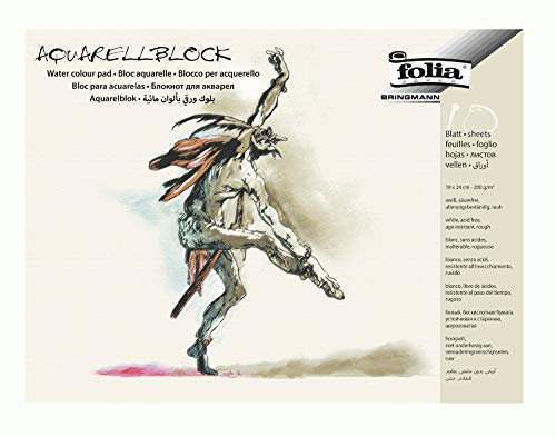 folia 8331 – Blocco per acquerelli, ruvido, 200 g/m², ca. 18 x 24 cm, 10 fogli incollati a 4 strati – Carta per acquerelli, senza acidi, resistente all'invecchiamento