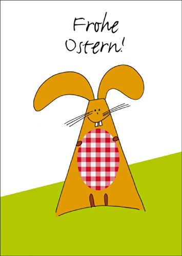 Kartenkaufrausch Fröhliche Ostergrüsse mit Spruch, Osterhase und Vichy Ei • auch zum direkt Versenden mit als Einleger. • Glückwunsch Grußkarten mit Umschlag zu Ostern, Ostergrüße, Osterkarten