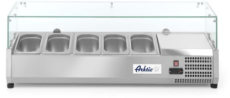 HENDI Aufsatzkühlvitrine, 4 höhenverstellbaren Füßen, Temperatur von -2 bis 8°C, Digitales Bedienfeld, elektronisches Thermostat, 5x GN 1/4, 230V, 180W, 1205x335x(H)430mm, Edelstahl
