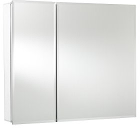 Croydex Halton 66 x 76cm Double Bathroom Mirror Cabinet - Pre-Assembled | Flexi-Fix™ Easy Fit Bracket | Recessed or Suface Mounted | 5 Adjustable Shelves | Wide 165 Hinges | Bevelled Doors