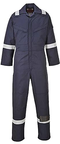 Portwest FF50 Bizflame Work FR Coverall Radio Loops Rule Pocket Two-Way Zip | Navy, EN 61482-1-2 Class 1, Secure Fit, 99% Cotton, Stud Adjustable Cuffs, Triple-Stitched Seams, Flame Resistant, Welding