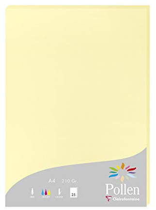 Clairefontaine 24207C - Packung mit 25 Karten Pollen 210g, DIN A4, 21 x 29,7cm, Kanariengelb