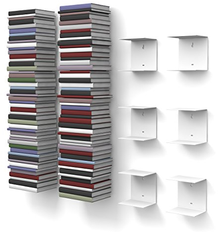 home3000-6 unsichtbare Bücherregale, weiß, mit 12 Fächern, Höhe: bis zu 300 cm, für Bücher mit Einer Tiefe von bis zu 22 cm