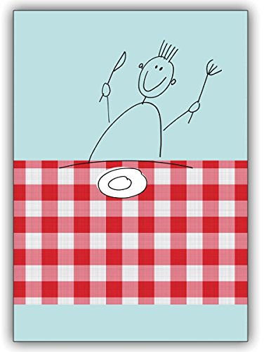 1 Einladungskarte: Fröhliche, illustrierte Einladungs Klappkarte zum Essen • edle Klappkarte mit Umschlag innen blanko