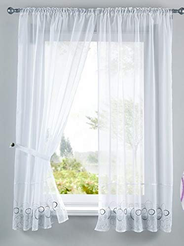 Aura Stickerei Gardinen Set 4 TLG. Raffhalter Tunneldurchzug Gardinenband für Gardinenschienen Lila HxB 150x90 cm, 112230