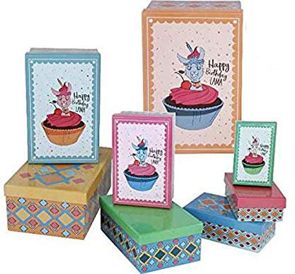 itsisa Geschenkboxen Set Happy Birthday Lama, 8tlg. - Kartonagen, Geschenkkarton, Geschenkschachtel