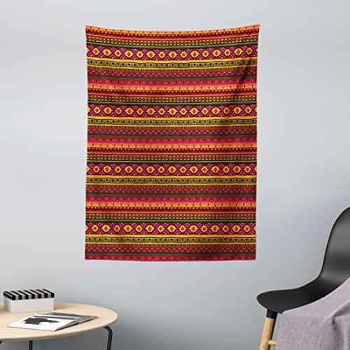 ABAKUHAUS aztekisch Wandteppich, Vintage Peruanische Motive aus Weiches Mikrofaser Stoff Waschbar ohne Verblassen Digitaldruck, 110 x 150 cm,Fuchsienfarben Rot
