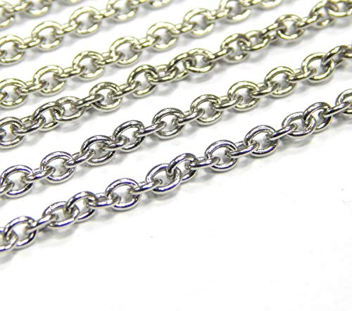 Perlin - 3 Meter Edelstahlkette Metallkette aus Edelstahl Gliederkette Kabel Kette Link Rund Panzerkette 3 x 2 mm Silberfarbe Meterware für Schmuck Zubehör DIY M423 x3
