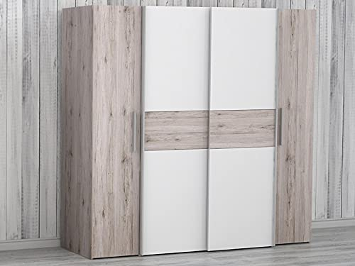 möbelando Kleiderschrank Schlafzimmerschrank Klamottenschrank Schrank Kaleb I Sandeiche/Weiß