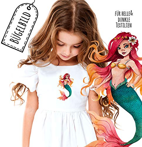 ilka parey wandtattoo-welt Bügelbild Applikation mit Meerjungfrau rot - ausgewählte Größe: *Gr.2 - ca. 12,5cm x 10cm* (1 Stück)