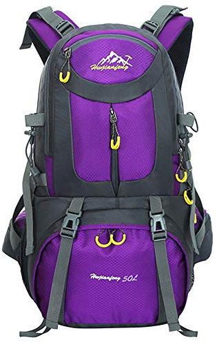 LiGG LiGG Wanderrucksack 50L Trekkingrucksack Leichte Reiserucksack Backpacker Rucksack Wasserdicht Rucksack mit Regenschutz für Reisen Klettern Sport Outdoor Camping,Violett