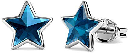 Petites boucles d'oreilles clous en argent avec cristaux Swarovski – Plaqué rhodium pour femme ou fille (étoile bleue), Cristal Rhodium Cristal, Cristal
