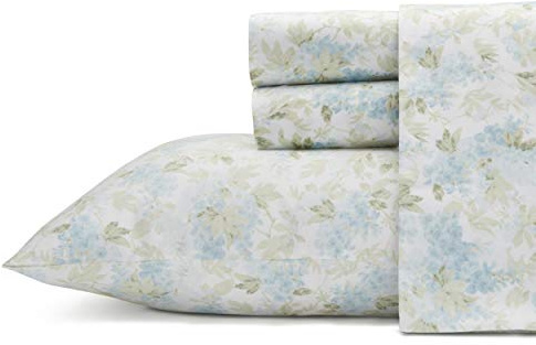 Laura Ashley Bettwäsche-Set für King-Size-Bett, weiches Satin-Baumwoll-Bettwäsche-Set, schlank, glatt und atmungsaktiv, Heimdekoration (Rena Teal, King-Size)