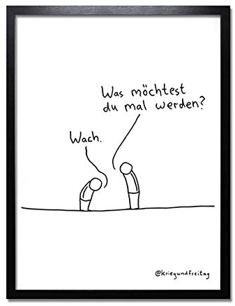 kriegundfreitag Krieg und Freitag Kunstdruck Wach Werden inkl. schwarzer Rahmen (30 x 40 cm | 11,8x15,7) Wandbild, Poster, Deko Bilder| Künstler