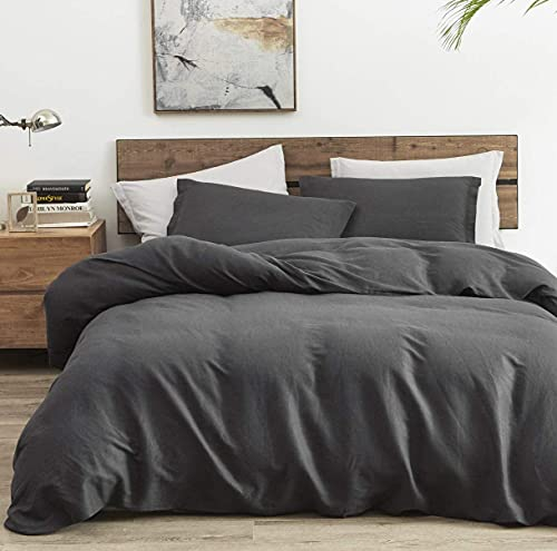 Lanqinglv Bettwäsche 200x220cm Baumwolle Anthrazit Grau Dunkelgrau Renforce Wendebettwäsche mit Reißverschluss Unifarben Doppelbett Bettbezug und 2 Kissenbezug 80x80cm