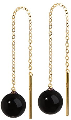 NKlaus Paar echt Onyx Durchzieher 6mm Gelbgold 585 14 Karat Gold Ohrringe Ohrhänger 7958