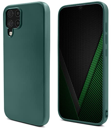 Moozy Lifestyle. Hülle für Samsung A12, Dunkelgrün - Premium-Silikon Handyhülle Schutzhülle mit Mattem Finish und Weichem Mikrofaserfutter, Phone Cover Case