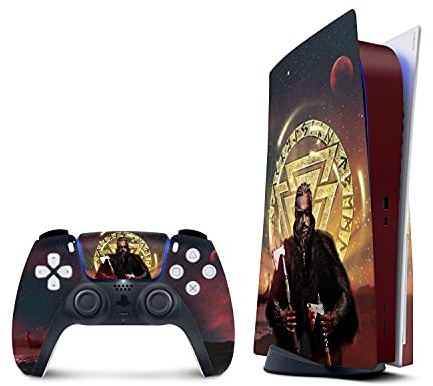 TACKY DESIGN PS5 Vikings Skin per console PlayStation 5 e 2 Controller, pelle marrone vinile 3M Decal Stickers Full wrap Cover (Disk Edition)