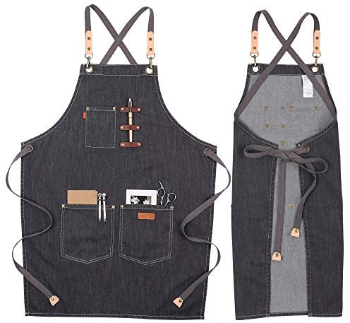 VANTOO Leinenschürze mit Taschen für Männer und Frauen, Künstlermalerei, Küche, Kochen, Kochschürze für Mutter, Oma, Geschenke zum Muttertag (Dunkelgrau 41)