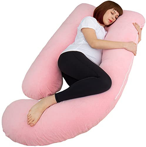 AMCATON Coussin de grossesse pour femme enceinte avec housse en velours Rose 152,4 cm