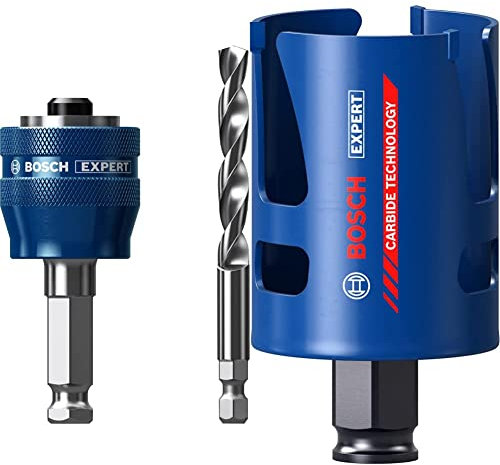 Bosch Professional 1x Expert Power Change Plus Hole Saw System Adapter (Ø 7,15 mm) + 1x Expert Construction Material Hole Saw (for Softwood, Ø 51 mm, Accessories Rotary Impact Drill)