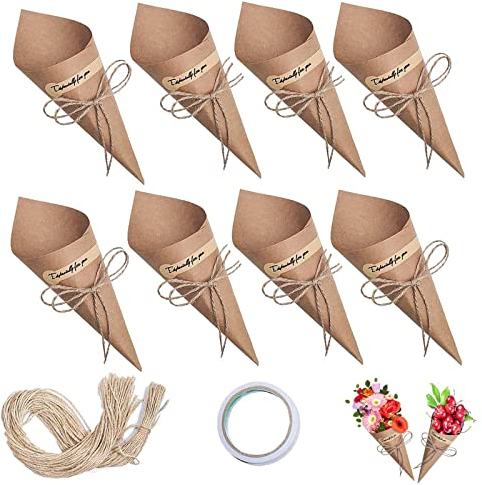 Bantre 50 Stück Hochzeit Kegel aus Papier, für Hochzeit, Konfetti, Konfetti, Kraftpapier, Schachteln für Schokolade, Süßigkeiten, Blumenstrauß für die Verpackung von Geschenken, Party, Bankett