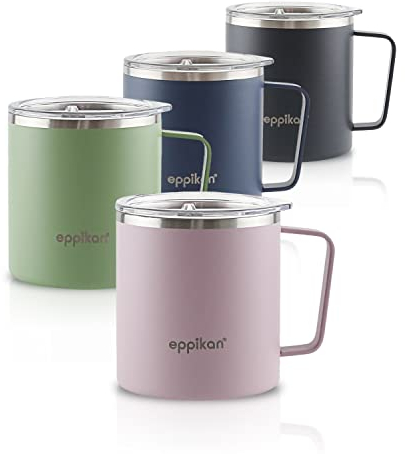 eppikan eppiTall Mug thermique en acier inoxydable, Mug isotherme, Mug à café, Mug à thé, Tasse thermique 380 ml, couvercle avec ouverture pour boire refermable (Pastel Pink)
