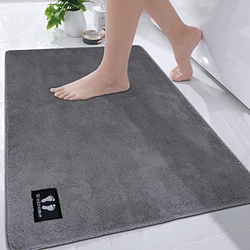 RTBQJ-AT Badematte rutschfest Badezimmerteppich 120x80cm Groß Badteppich Mikrofaser Weicher Badvorleger Küchenbodenmatten Maschinenwaschbar Öko-Tex 100 Zertifiziert, Grau
