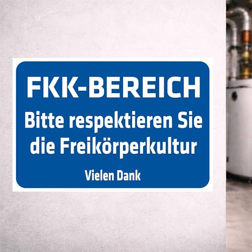 INDIGOS UG - Aufkleber FKK - Bereich - Bitte respektieren Sie die Freikörperkultur - 300x200 mm - Hinweisschild Warnschild Sicherheitsschild - Sticker - für Innen und Außen